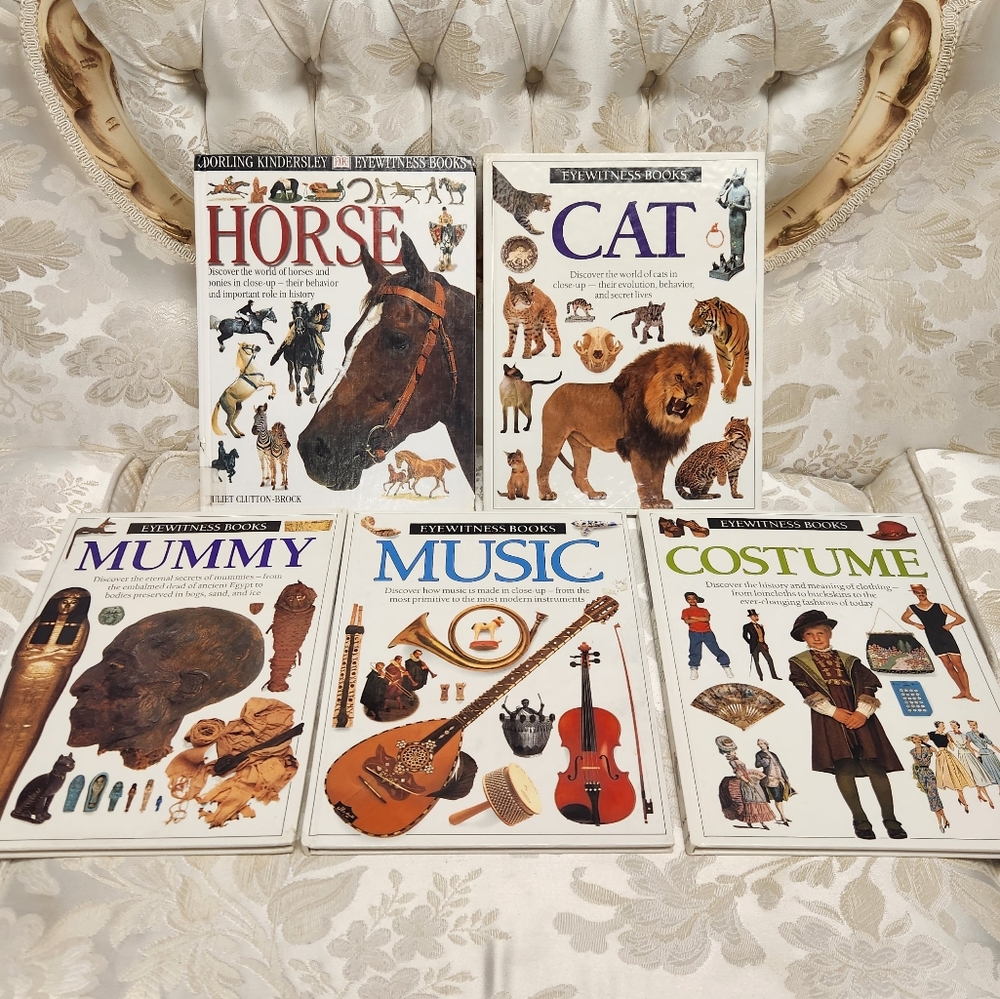 EyeWitness Vintage Books Lot Of 5! Horse, Cat, Music, Mummy , & Costume